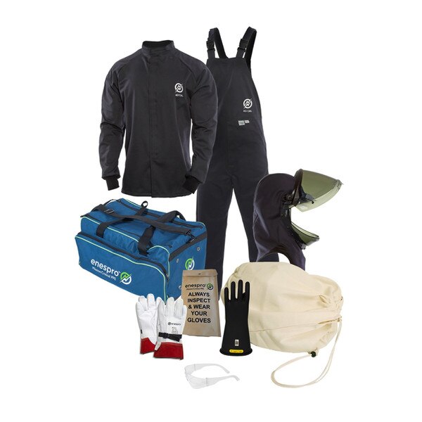 Enespro 40 Cal Arc Flash Jacket & Bib Kit with Lift Front Hood AND Gloves in Navy